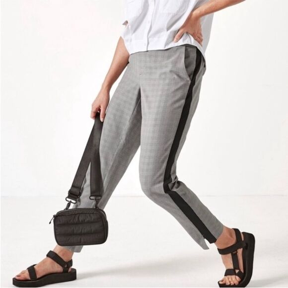 Athleta 4P Brooklyn Plaid Ankle Pant Side Stripe Stretch Pockets Checkered Black - Picture 5 of 13